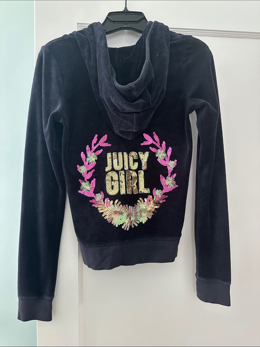 Juicy Couture Black Velour 'Juicy Girl' Sequin Hoodie